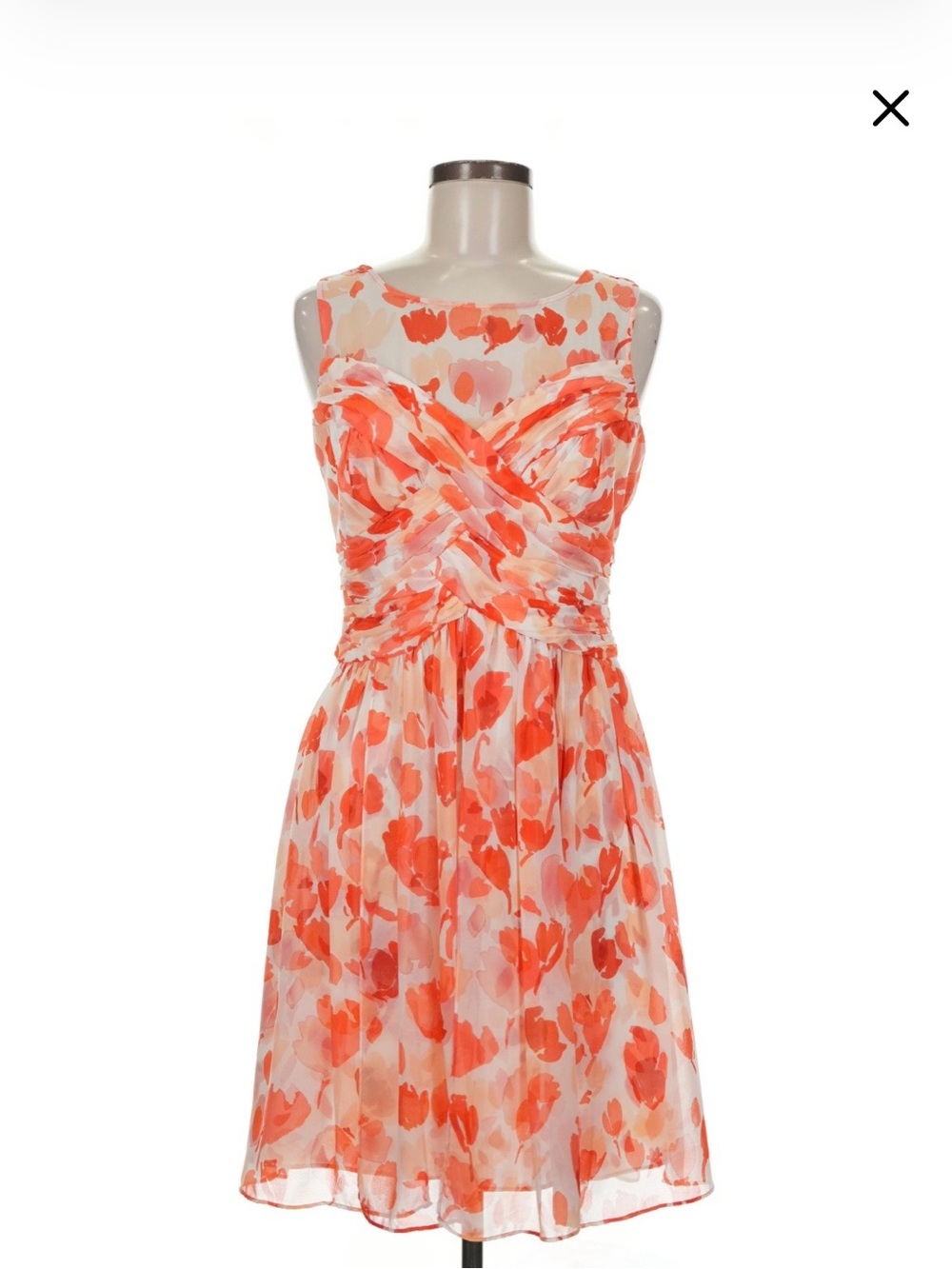 Donna Ricco Orange and Peach Floral Chiffon Mini Dress